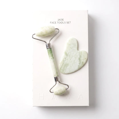 Natural Green Jade Gua Sha &amp; Roller Set for Skin Sculpting