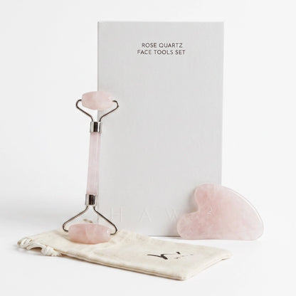 Natural Rose Quartz Gua Sha &amp; Roller Set for Facial Sculpting &amp; Glow
