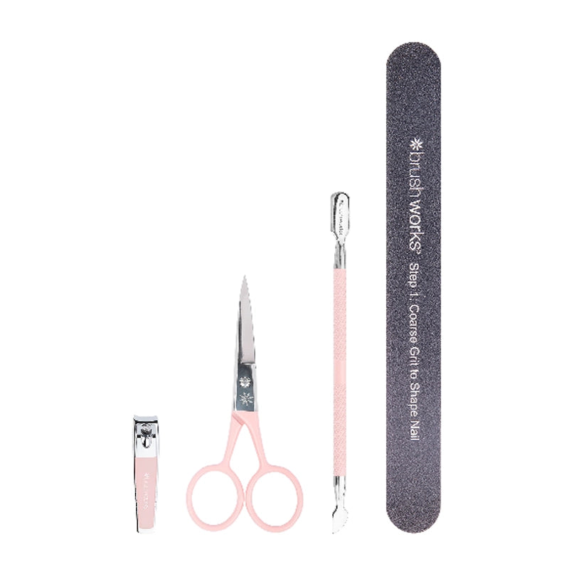 Pink Manicure &amp; Pedicure Set with Clipper, Scissors &amp; Buffer - 4pcs