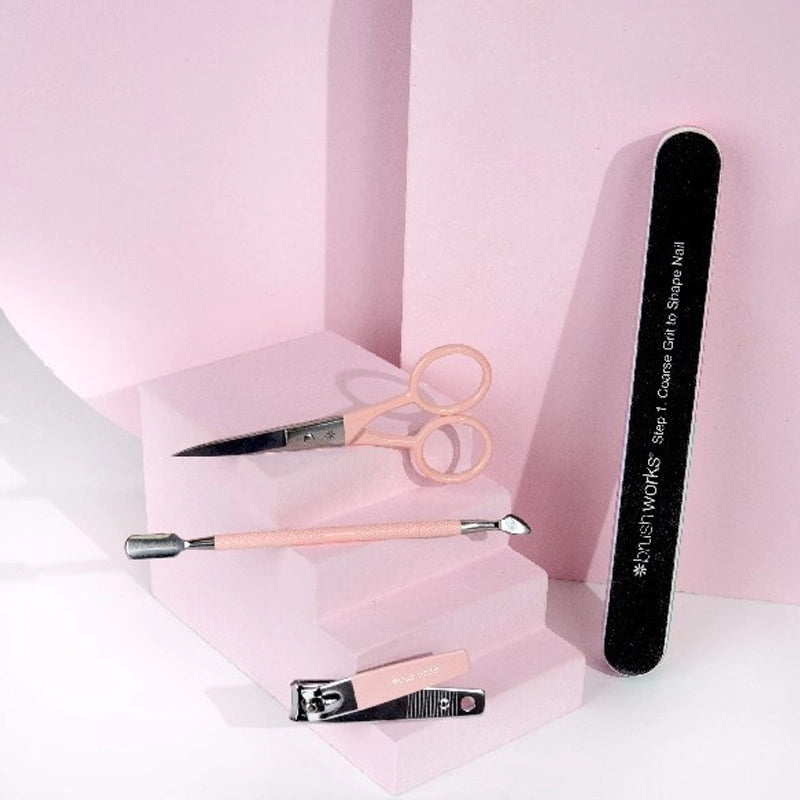 Pink Manicure &amp; Pedicure Set with Clipper, Scissors &amp; Buffer - 4pcs