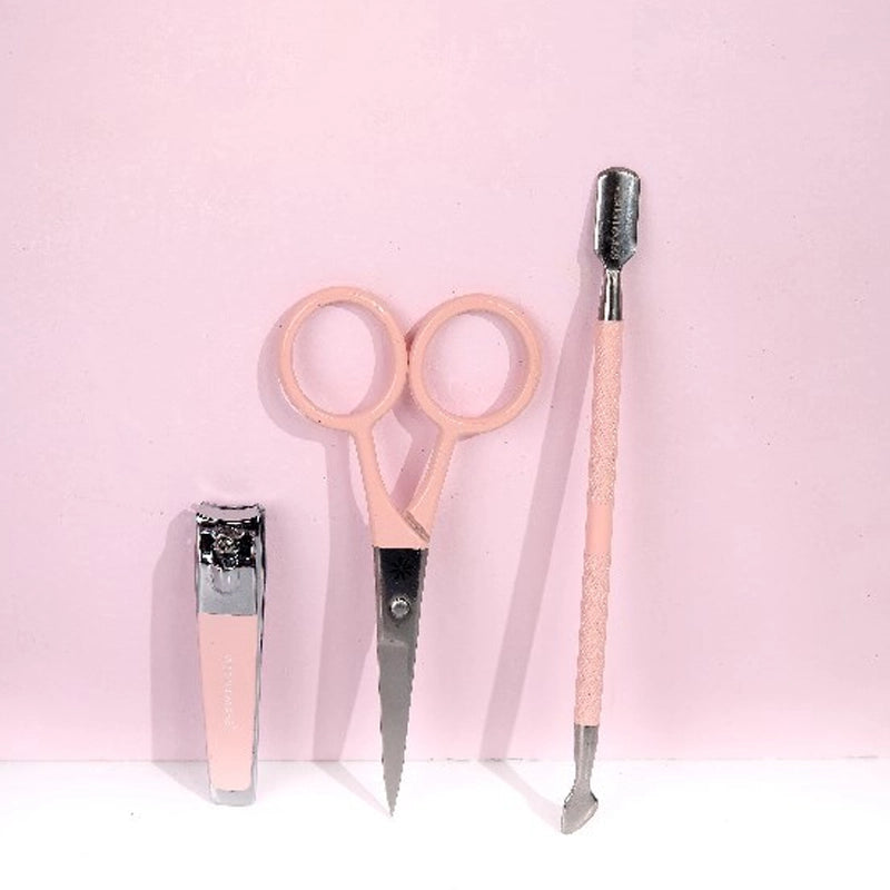 Pink Manicure &amp; Pedicure Set with Clipper, Scissors &amp; Buffer - 4pcs