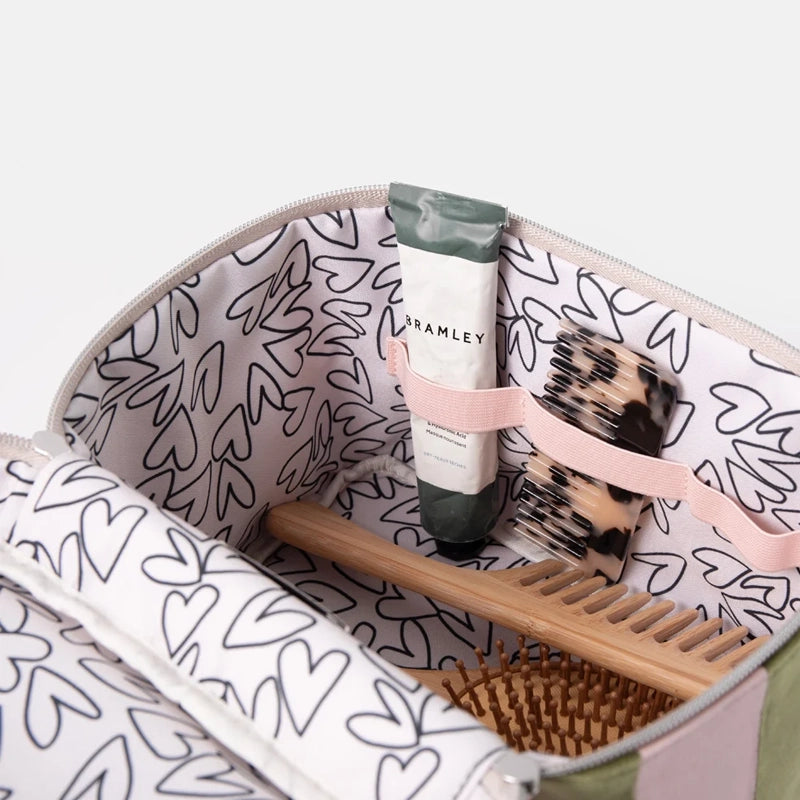 Pink &amp; Green Stripe Velvet Vanity Case - Makeup Organiser