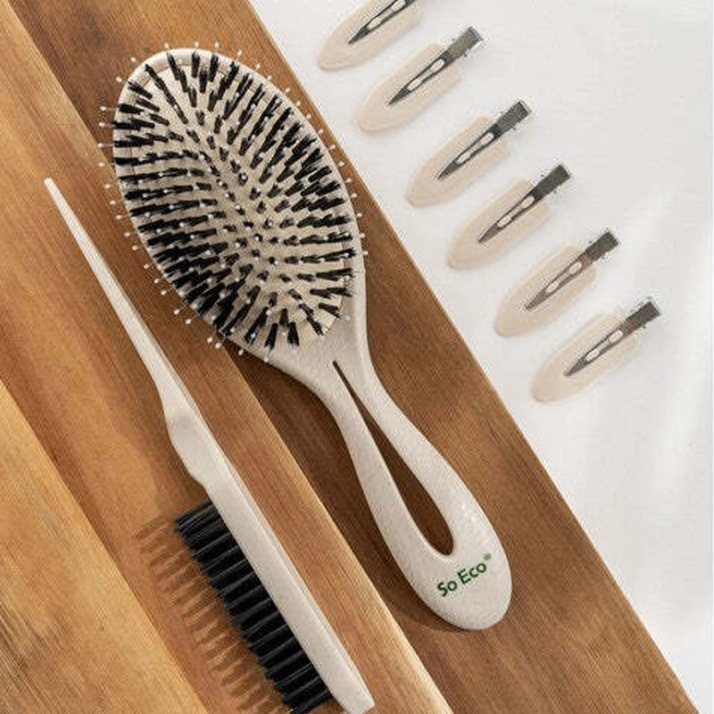 Sleek Hair Styling Set with Backcomb Brush &amp; No-Crease Clips - 8pcs