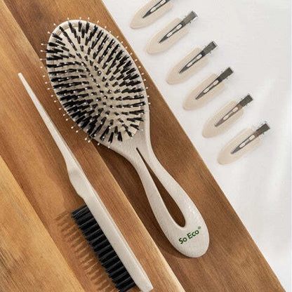 Sleek Hair Styling Set with Backcomb Brush &amp; No-Crease Clips - 8pcs