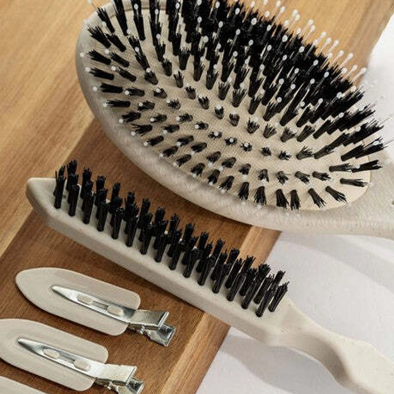 Sleek Hair Styling Set with Backcomb Brush &amp; No-Crease Clips - 8pcs