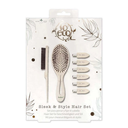Sleek Hair Styling Set with Backcomb Brush &amp; No-Crease Clips - 8pcs