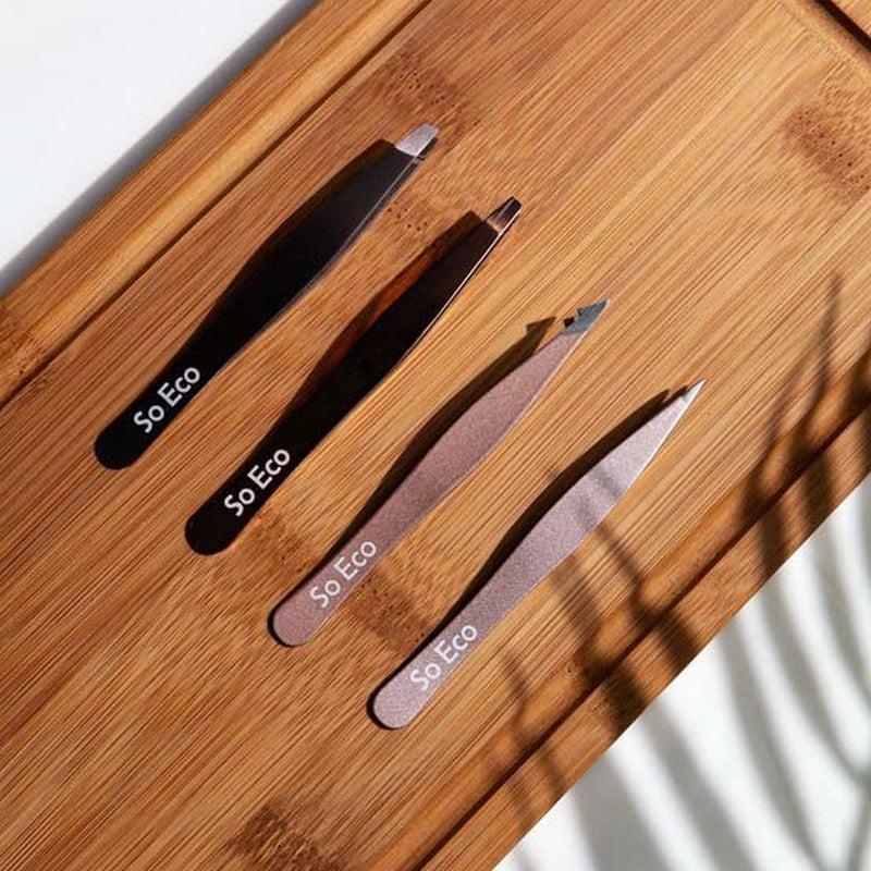 Stainless Steel Eyebrow &amp; Lash Tweezer Set - Rose Gold - 4pcs