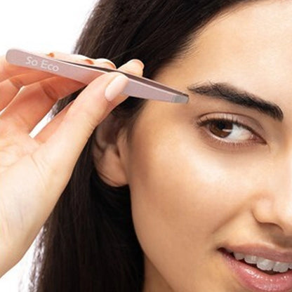 Stainless Steel Eyebrow &amp; Lash Tweezer Set - Rose Gold - 4pcs