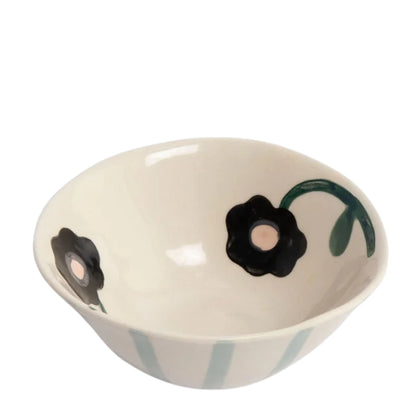 Stoneware Hand-Painted Round Bowl for Dips &amp; Snacks