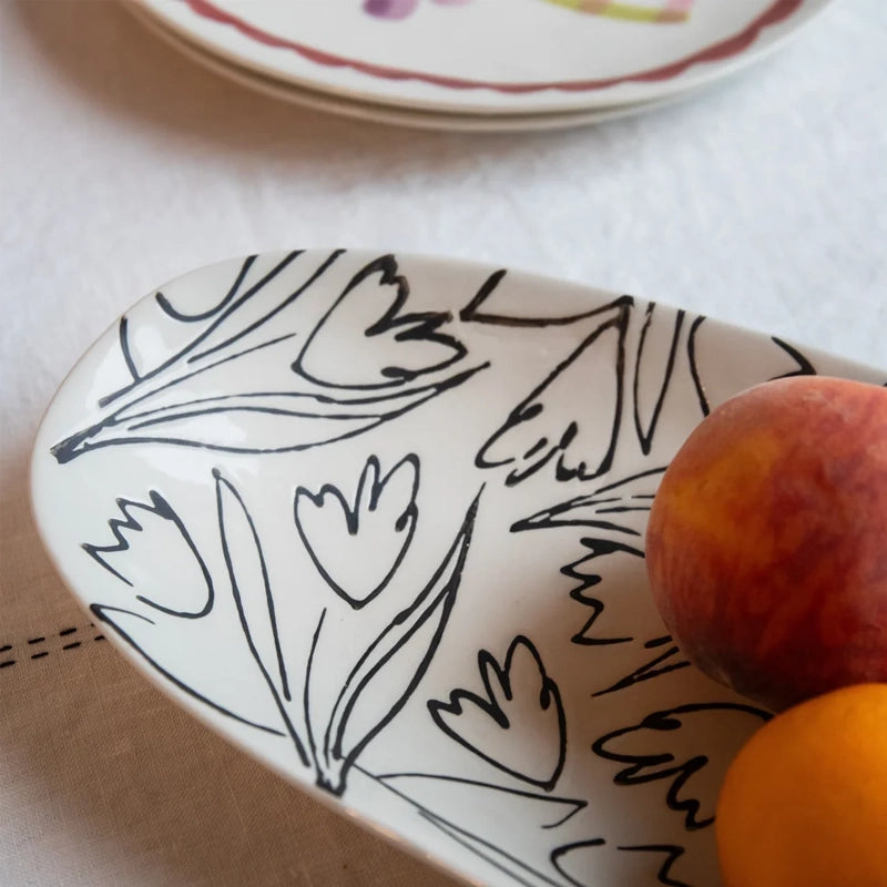 Stoneware Tulip Oval Serving Platter for Cheese &amp; Sharing