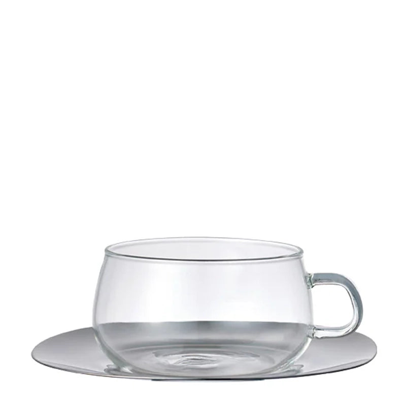 Unitea Heat-Resistant Glass Cup &amp; Stainless Steel Saucer Set