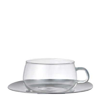 Unitea Heat-Resistant Glass Cup &amp; Stainless Steel Saucer Set