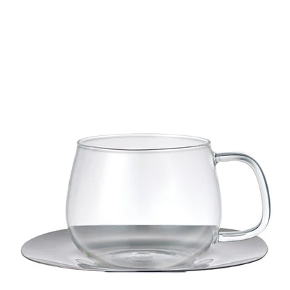 Unitea Heat-Resistant Glass Cup &amp; Stainless Steel Saucer Set