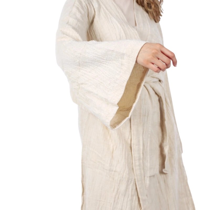 Amazon Long Cotton Linen Kimono with Belt - Beige - Waha Lifestyle