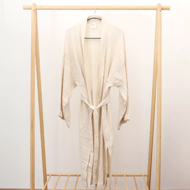 Amazon Long Cotton Linen Kimono with Belt - Beige - Waha Lifestyle