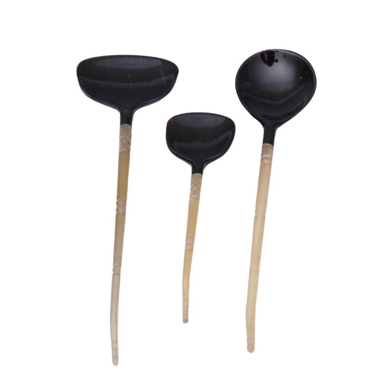 Artisanal Flat Horn &amp; Resin Black Cutlery Set - 3pcs - Waha Lifestyle