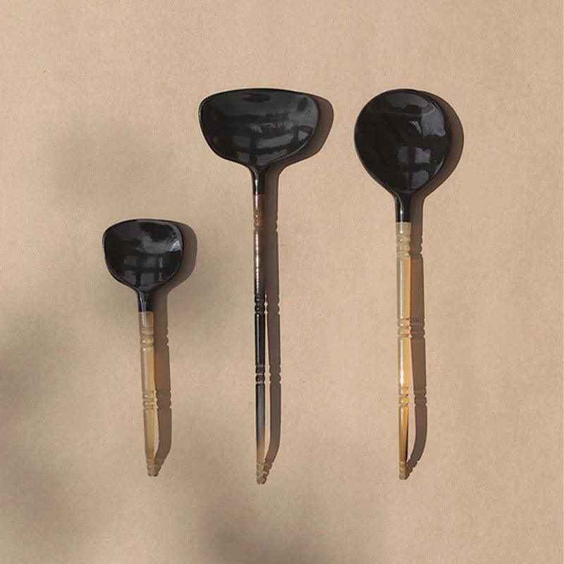 Artisanal Flat Horn &amp; Resin Black Cutlery Set - 3pcs - Waha Lifestyle