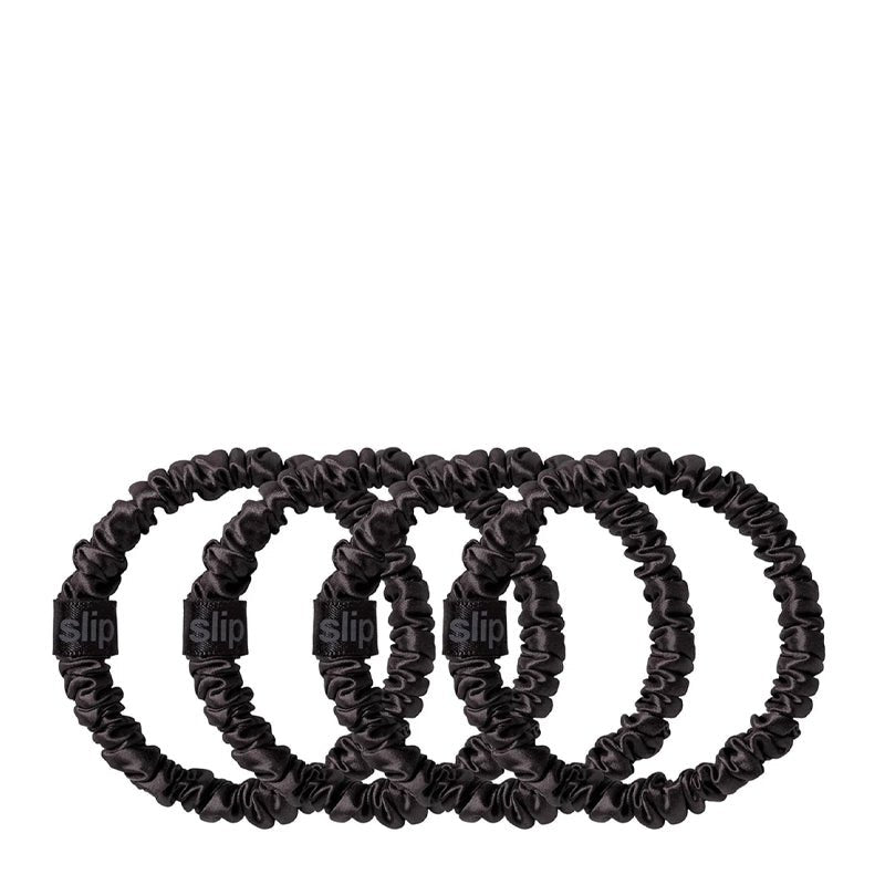 Back To Basics Black Pure Silk Skinny Scrunchies - 4pcs - Waha Lifestyle