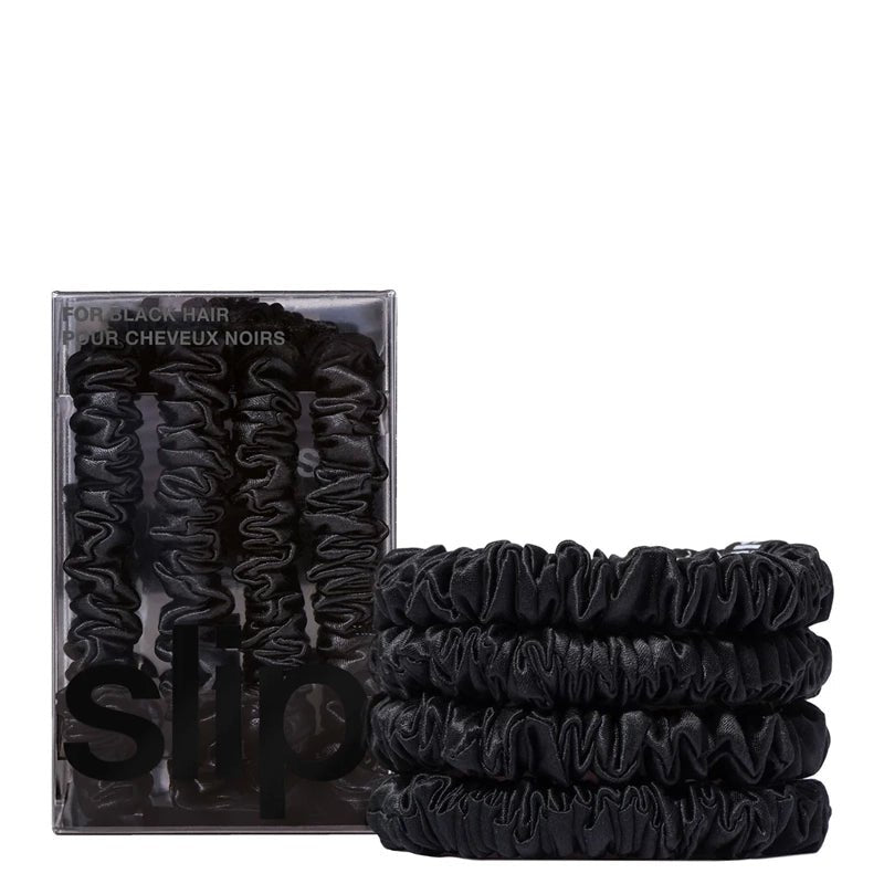 Back To Basics Black Pure Silk Skinny Scrunchies - 4pcs - Waha Lifestyle