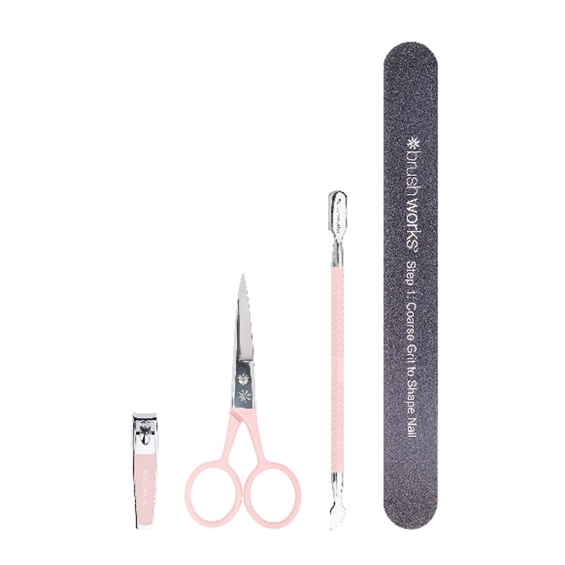 Pink Manicure &amp; Pedicure Set with Clipper, Scissors &amp; Buffer - 4pcs