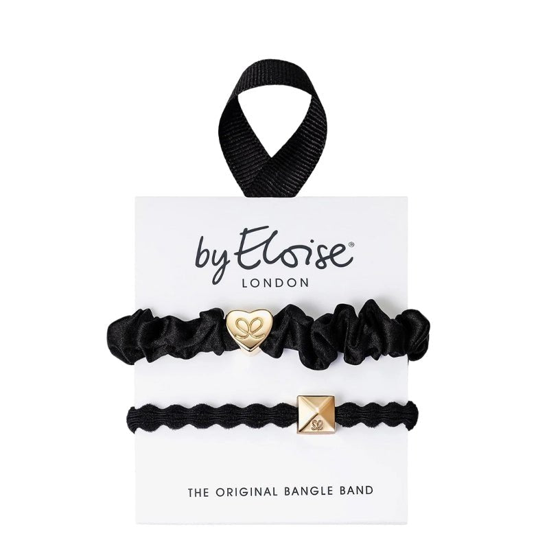 Hair/ Wrist Band Set - Gold &amp; Black - 2pcs