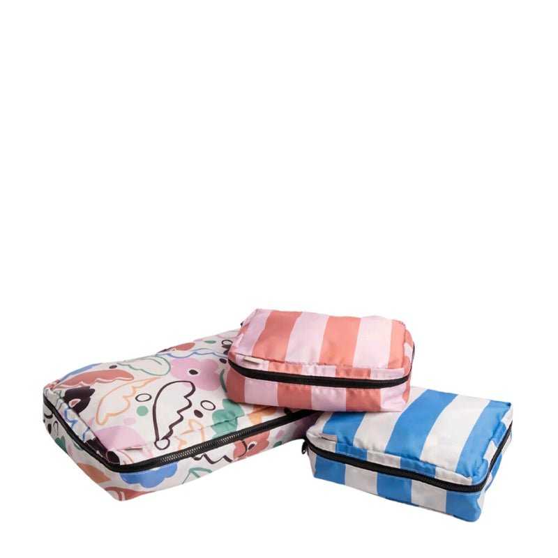 Abstract Botanical Stripe Packing Cubes Set - 3pcs