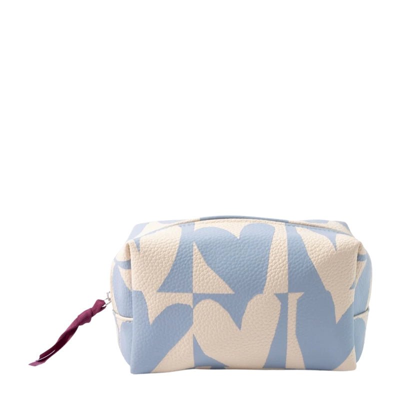 Blue Checkmate Hearts Cube Cosmetic Bag - Leather-Look Makeup Bag
