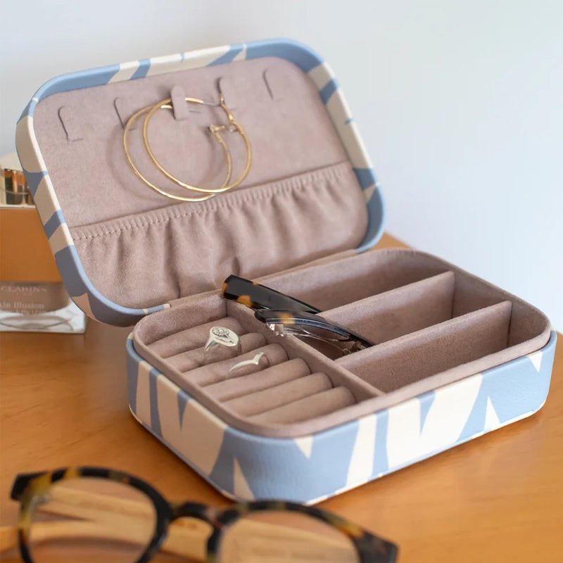 Blue Checkmate Hearts Jewellery Box with Ring Roll &amp; Necklace Hooks