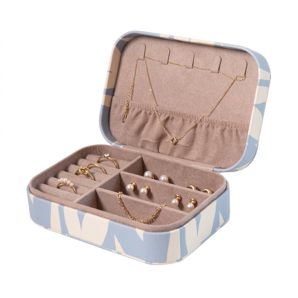 Blue Checkmate Hearts Jewellery Box with Ring Roll &amp; Necklace Hooks