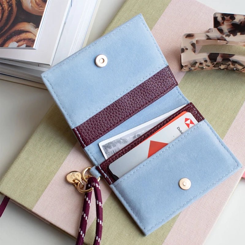 Blue Velvet Wristlet Card Holder Purse with 4 Card Slots