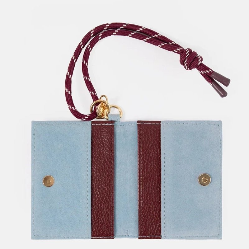 Blue Velvet Wristlet Card Holder Purse with 4 Card Slots
