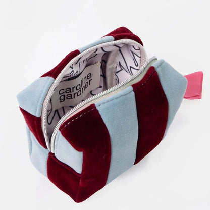 Blue &amp; Wine Stripe Velvet Mini Cube Cosmetic Bag