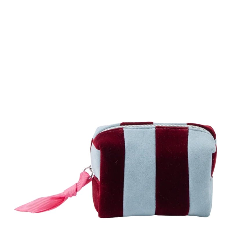 Blue &amp; Wine Stripe Velvet Mini Cube Cosmetic Bag