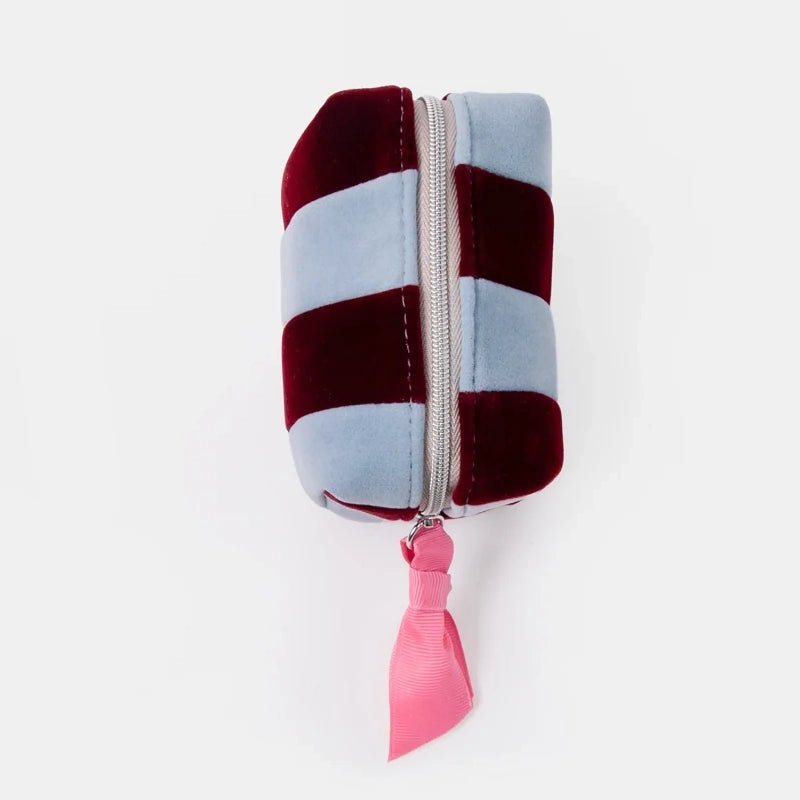 Blue &amp; Wine Stripe Velvet Mini Cube Cosmetic Bag