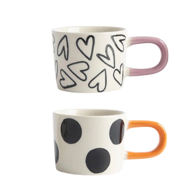 Ceramic Espresso Cups with Elongated Handles - Set of 2