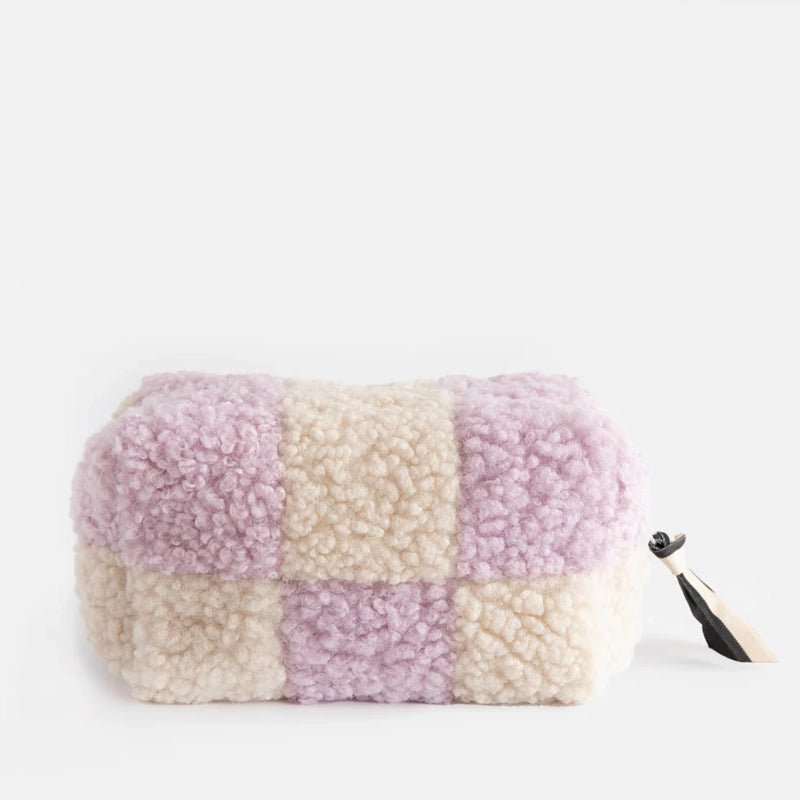 CAROLINE GARDNER Check Borg Cube Cosmetic Bag - Lilac/Cream in Kuwait - Waha Lifestyle