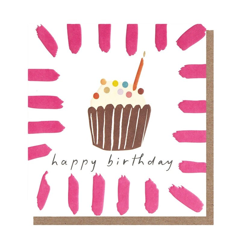 Cupcake &amp; Pink Brushstrokes Birthday Card