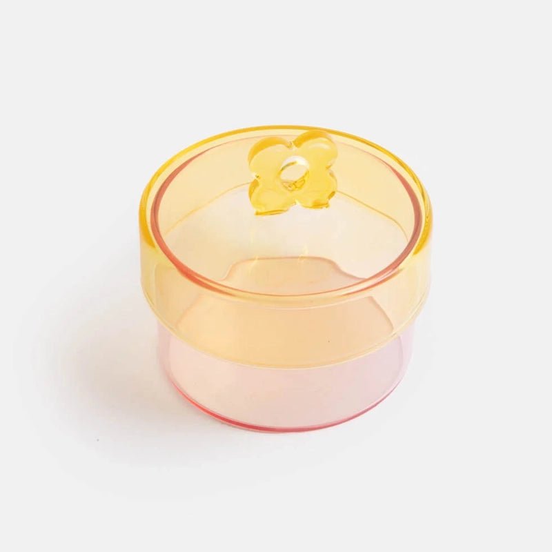 Glass Striped Storage Jar with Lid - Mustard / Pink