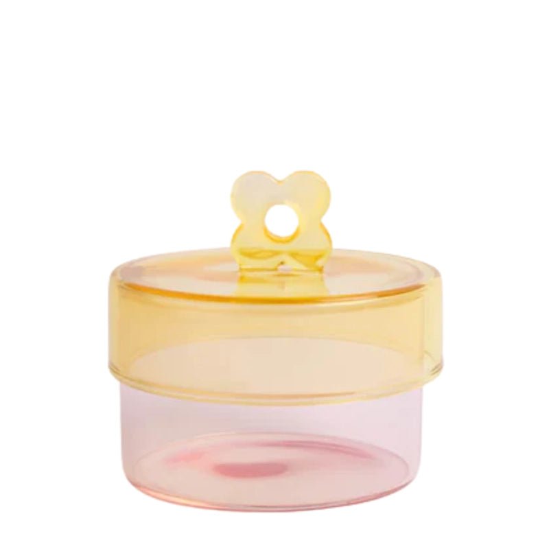 Glass Striped Storage Jar with Lid - Mustard / Pink