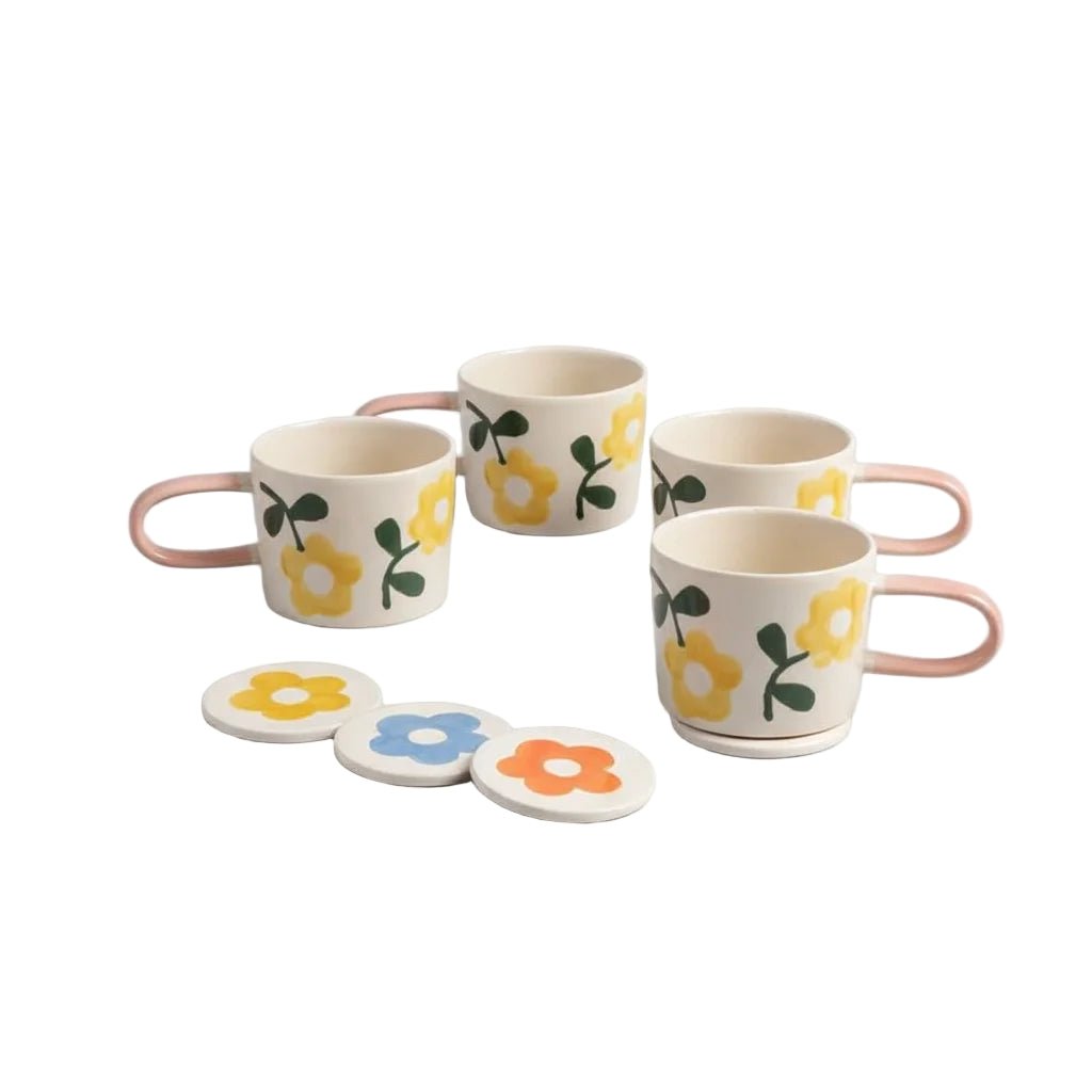 CAROLINE GARDNER Hand - painted Ceramic Mug &amp; Coaster Gift Set in Kuwait - Waha Lifestyle