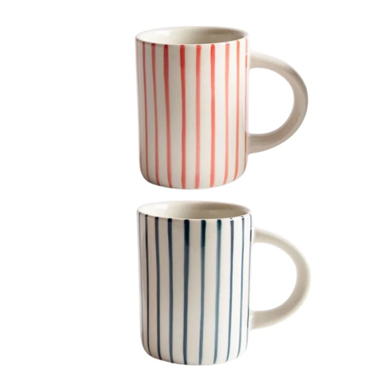 Stoneware Espresso Cups Set of 2 - Hand-Painted Stripe - 100ml