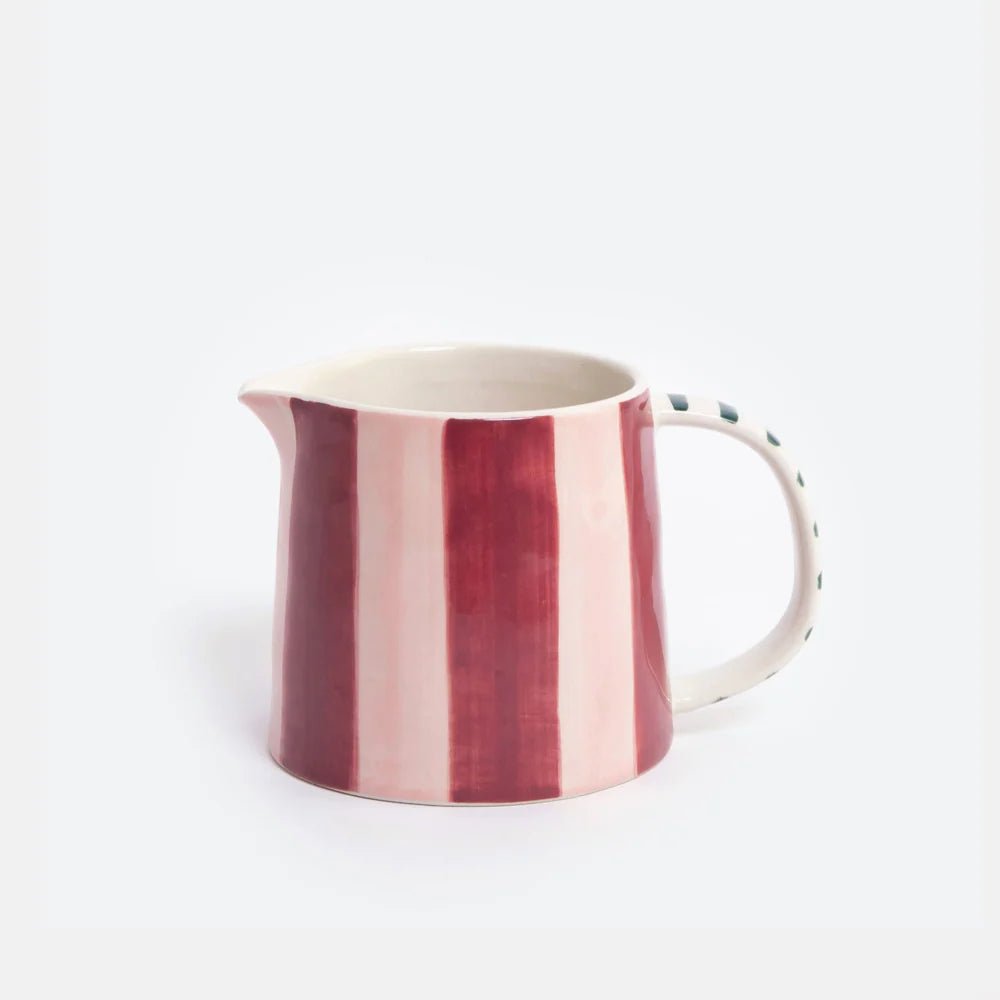 CAROLINE GARDNER Hand-Painted Striped Stoneware Milk Jug – Burgundy &amp; Pink, 350ml in Kuwait - Waha Lifestyle