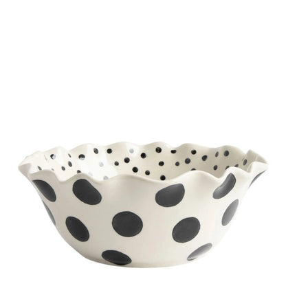Large Ceramic Mono Polka Dot Serving Bowl