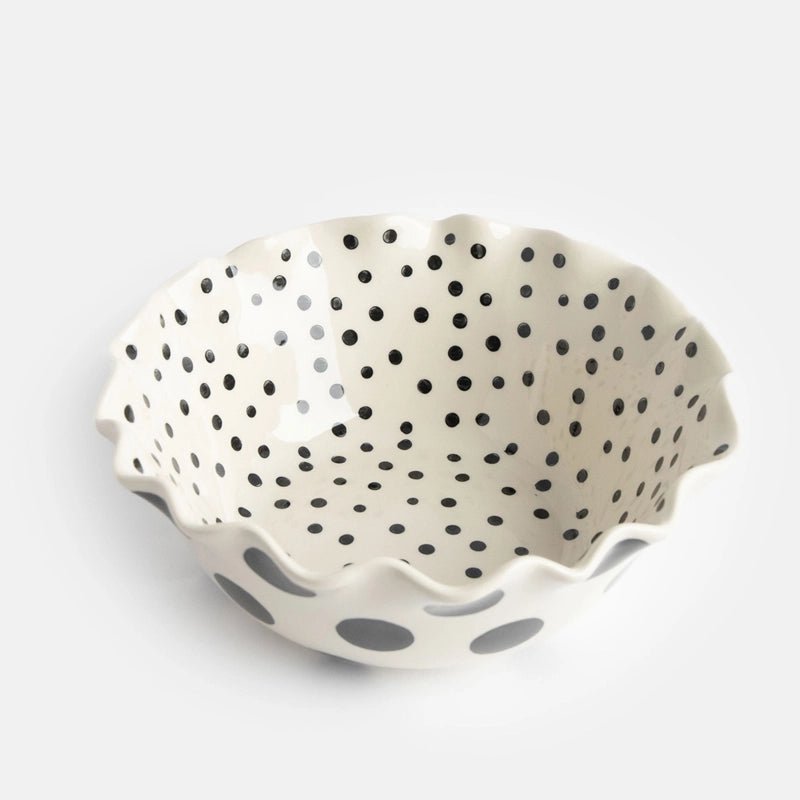 Large Ceramic Mono Polka Dot Serving Bowl