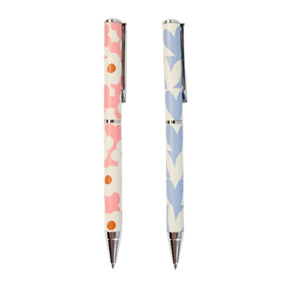 Pink Flower &amp; Blue Hearts Ballpoint Pen Set of 2 in Gift Box