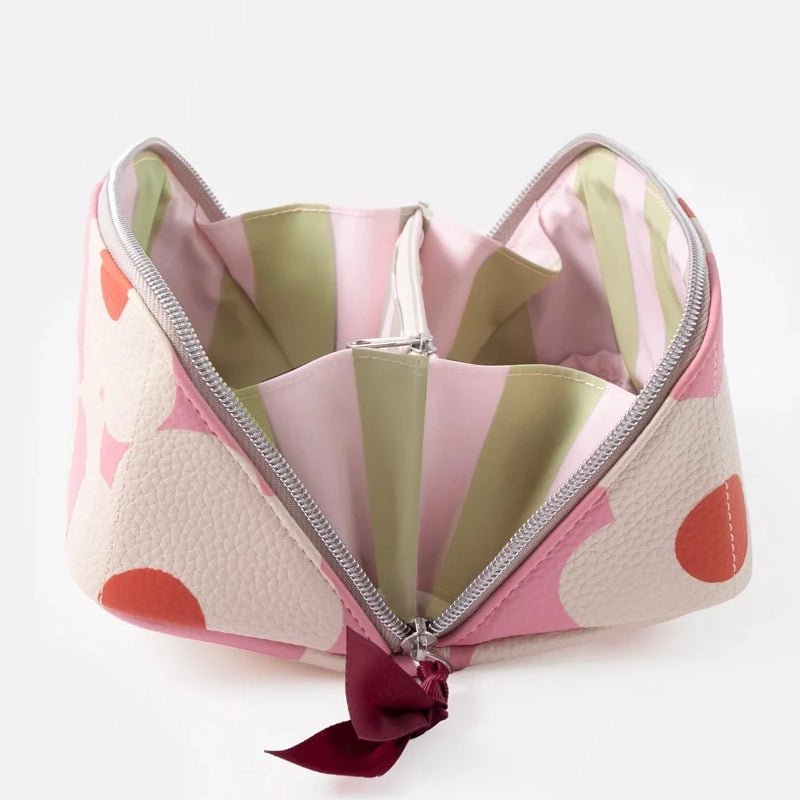 Pink Flower Flat Lay Cosmetic Bag - Travel Makeup Organiser