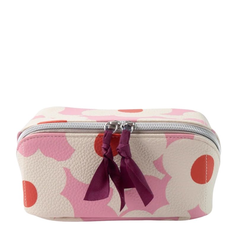 Pink Flower Flat Lay Cosmetic Bag - Travel Makeup Organiser