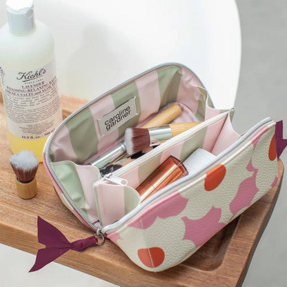 Pink Flower Flat Lay Cosmetic Bag - Travel Makeup Organiser