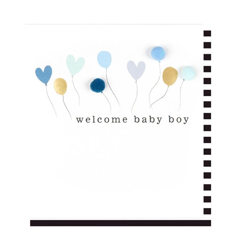 Pom Pom Balloons New Baby Boy Card