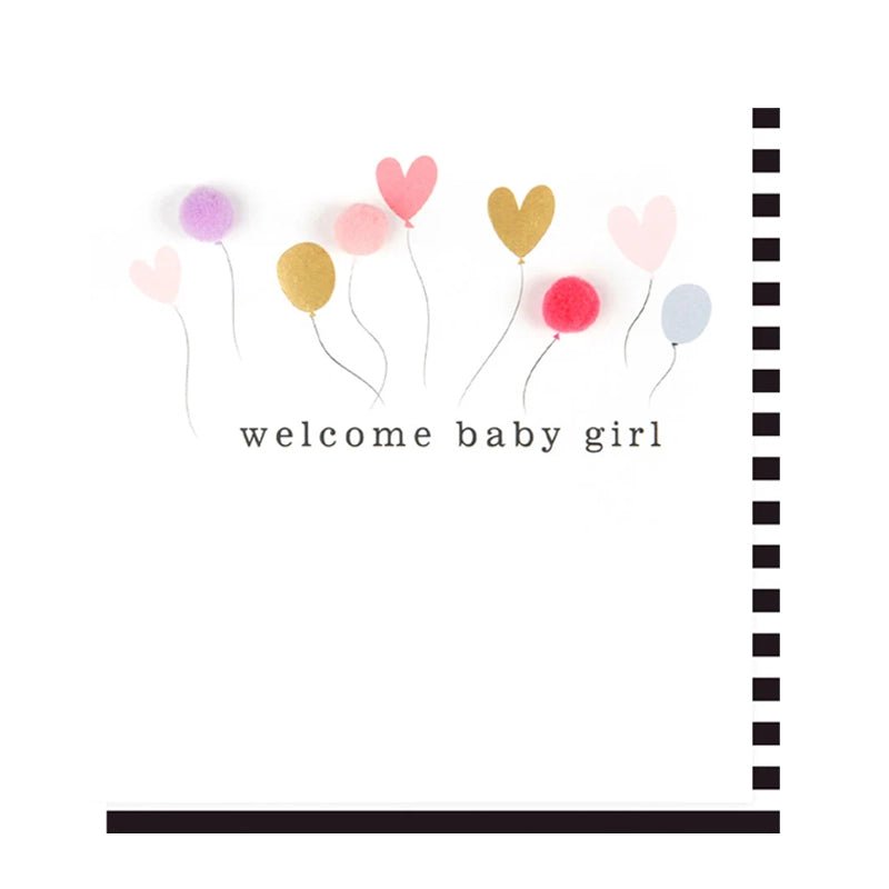 Pom Pom Balloons New Baby Girl Card